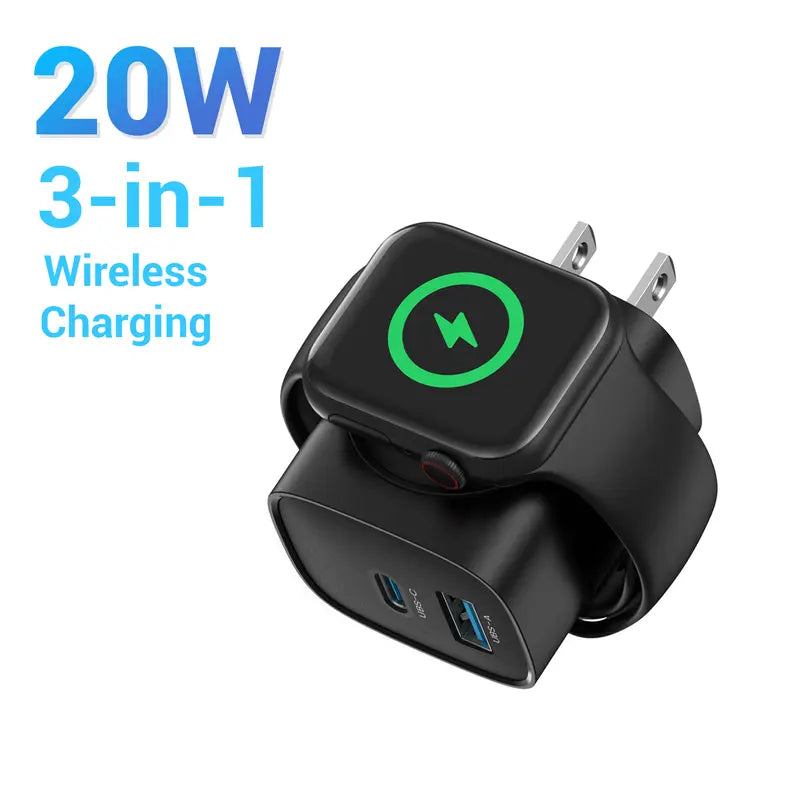🔋 3-in-1 Magnetic Apple Watch Charger - Fast USB-C Wall Charger