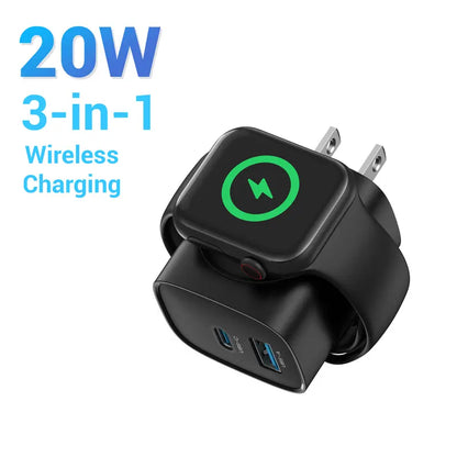 🔋 3-in-1 Magnetic Apple Watch Charger - Fast USB-C Wall Charger