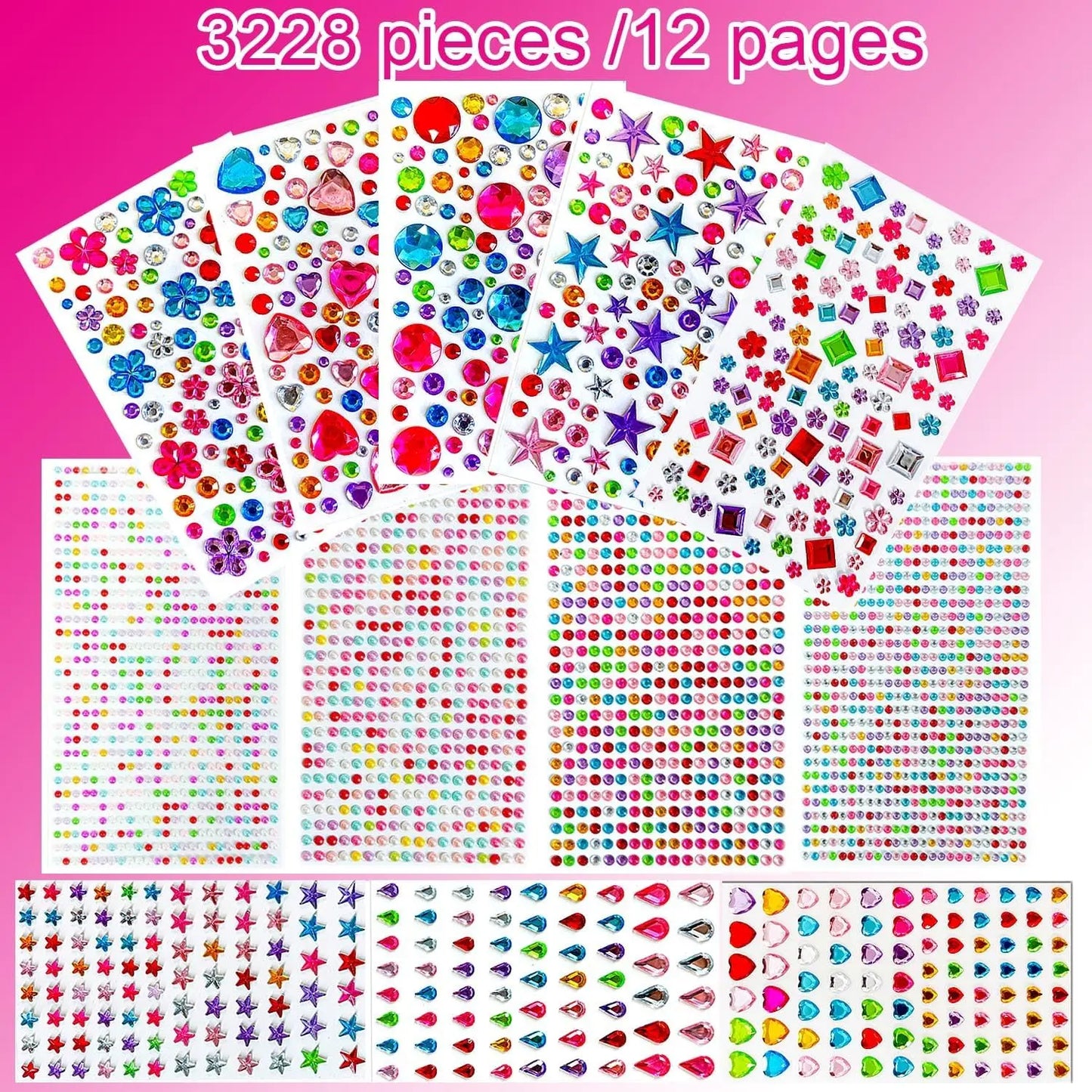 ✨3228 Pcs Gems Stickers Self-Adhesive Rhinestone Jewel DIY