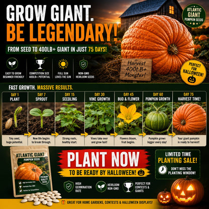 ⏰Limited Stock 49% OFF🎃Grow Your Own Giant Pumpkins – Atlantic Giant Heirloom Seeds