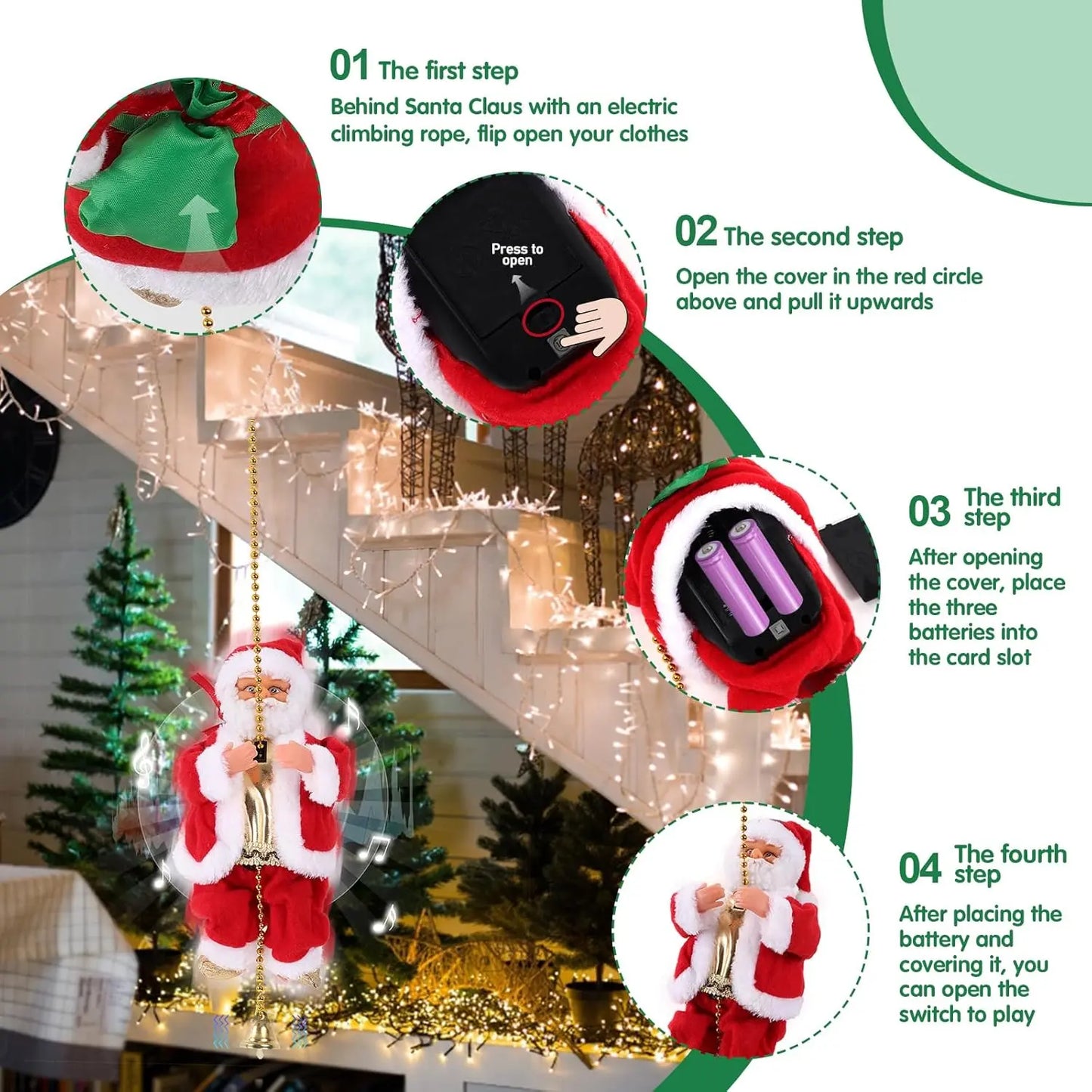 2026 Electric Climbing Santa Christmas Ornament - Battery-Powered