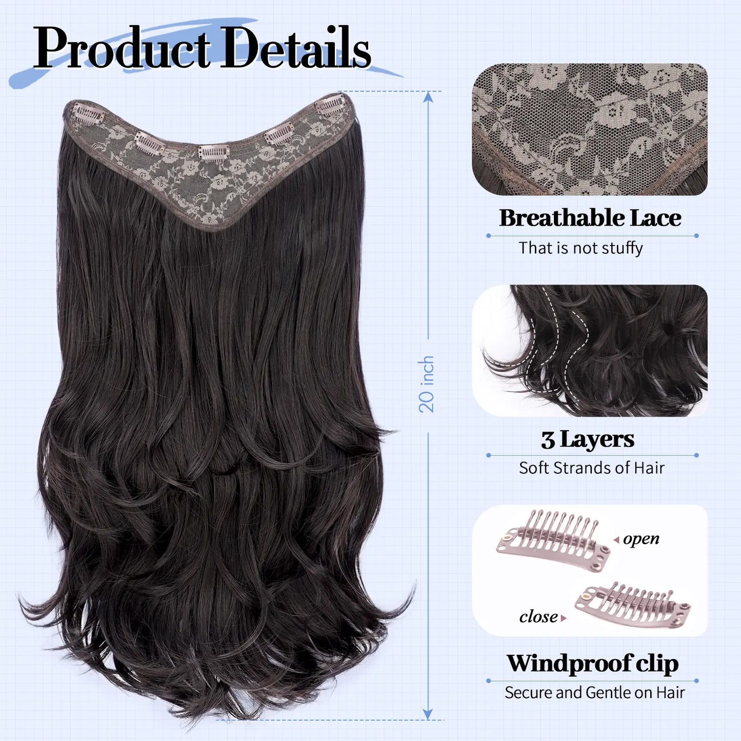 Clip in Hair Extensions Synthetic Hair Extensions Long Layered Wavy Hairpieces Soft Clip Ins Full Head Hairpieces for Women
