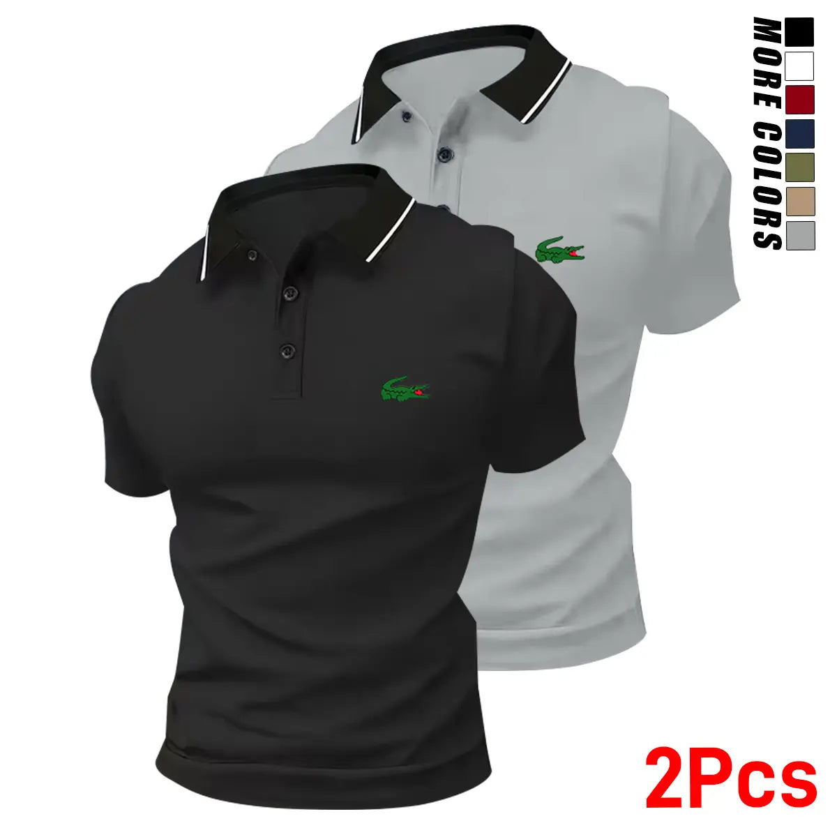 Men's Green Crocodile Polo Shirt Set - Stylish Business Casual