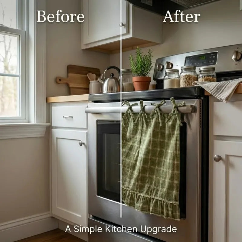 Polyester Farmhouse Stove Top Cover - Cooktop Cover with Ruffled Bow 77 * 55cm
