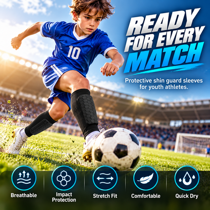 Kids Soccer Shin Defender Shin Guards Sleeves with Foam Padding - Sizes S to XL
