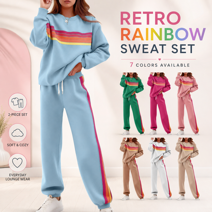 Women's 2-Piece Boxy Sweat Set in Retro Rainbow Stripe