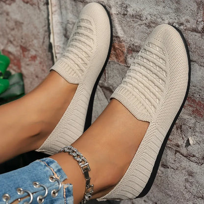 Women's Knit Round-Toe Slip-On Ballet Flats, Breathable PU