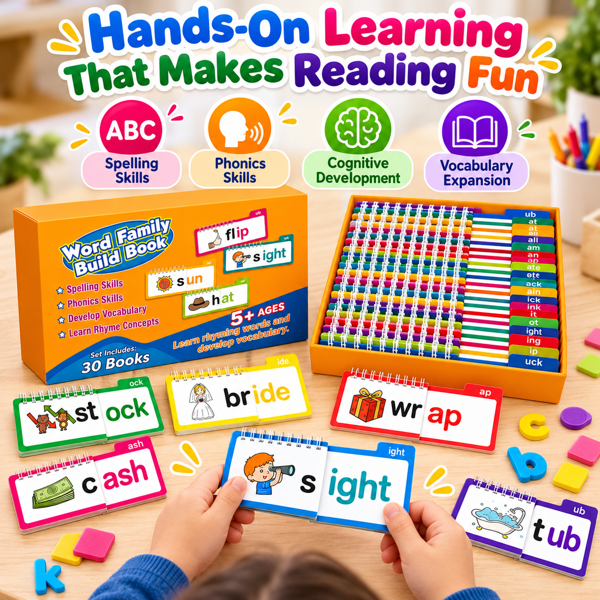Hands-on flip book activity supporting spelling phonics vocabulary and word building