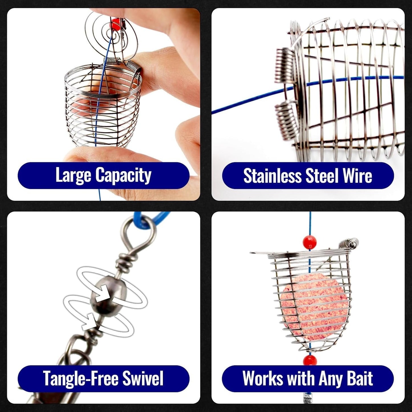 Stainless Steel Fishing Bait Cage Trap Basket Feeder Holder- Fishing Rig Attachment