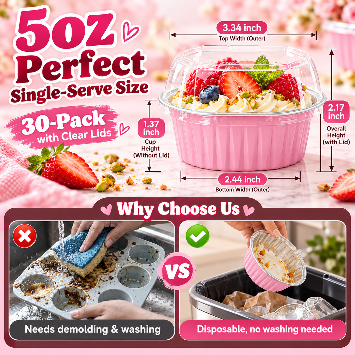 30-Pack Pink 5oz Mini Aluminum Cake Pans