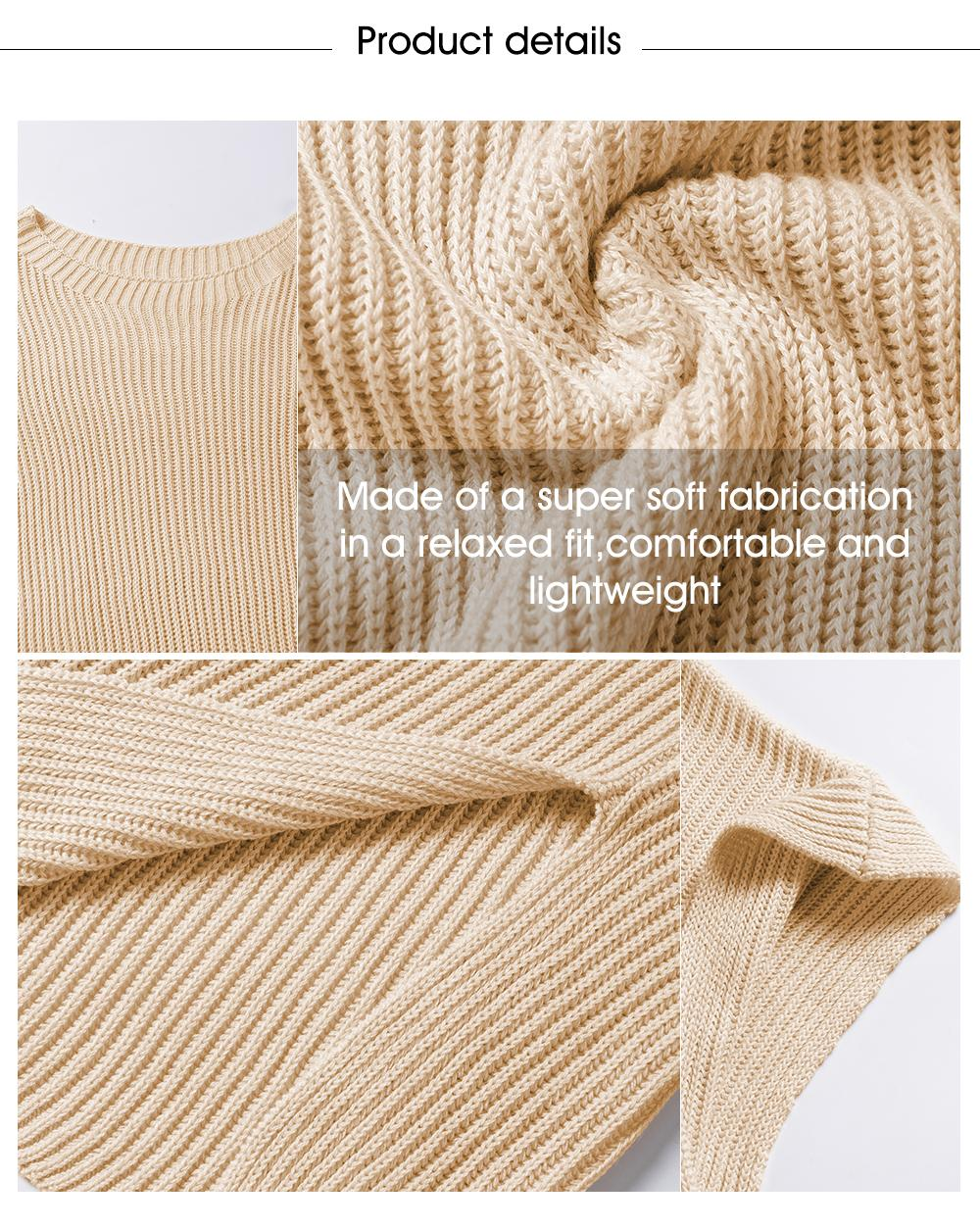 Women's Oversized Puff Sleeve Knit Pullover Round Neck Side Slit Casual