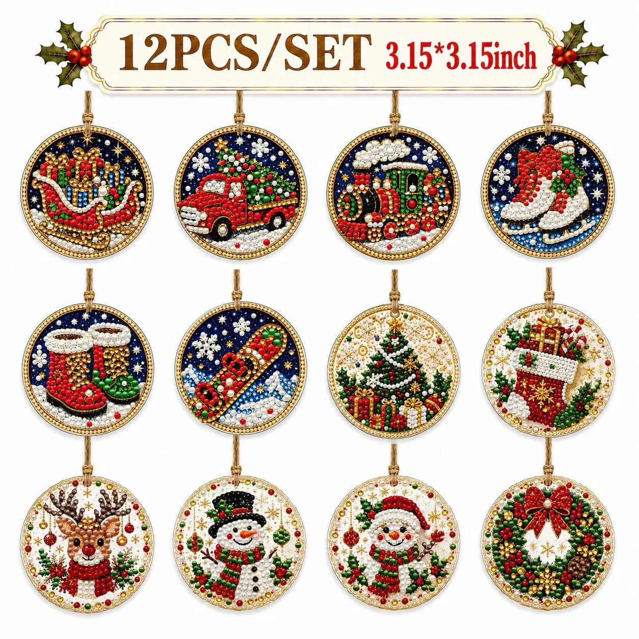 🎄✨6Pcs/12Pcs Christmas DIY Diamond Painting Ornaments Kit, Xmas Tree Hanging Pendant🎄