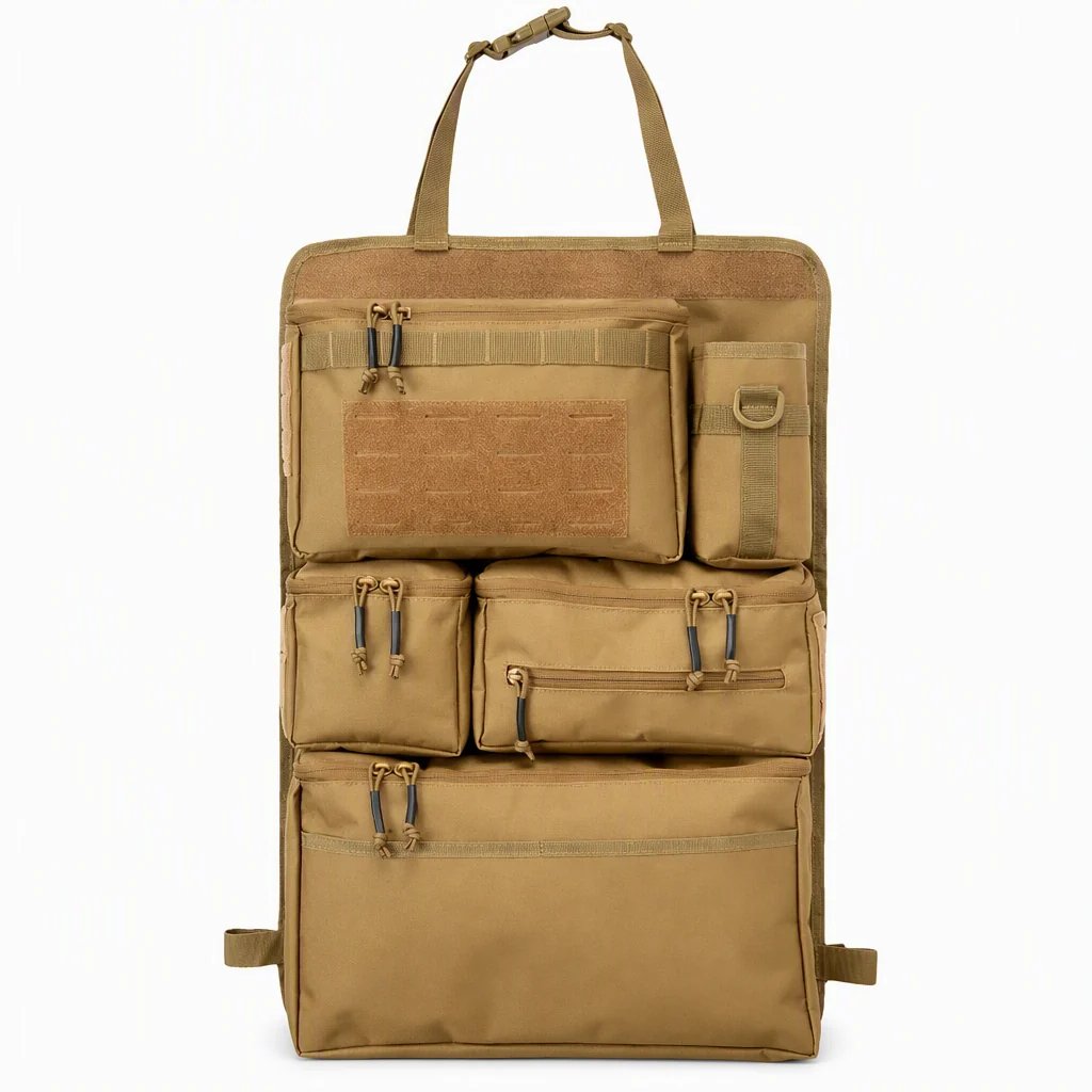🎉🚗 Tactical Car Backseat Organizer: Heavy-Duty Nylon, Webbed Loops, Buckled Straps, Universal Fit