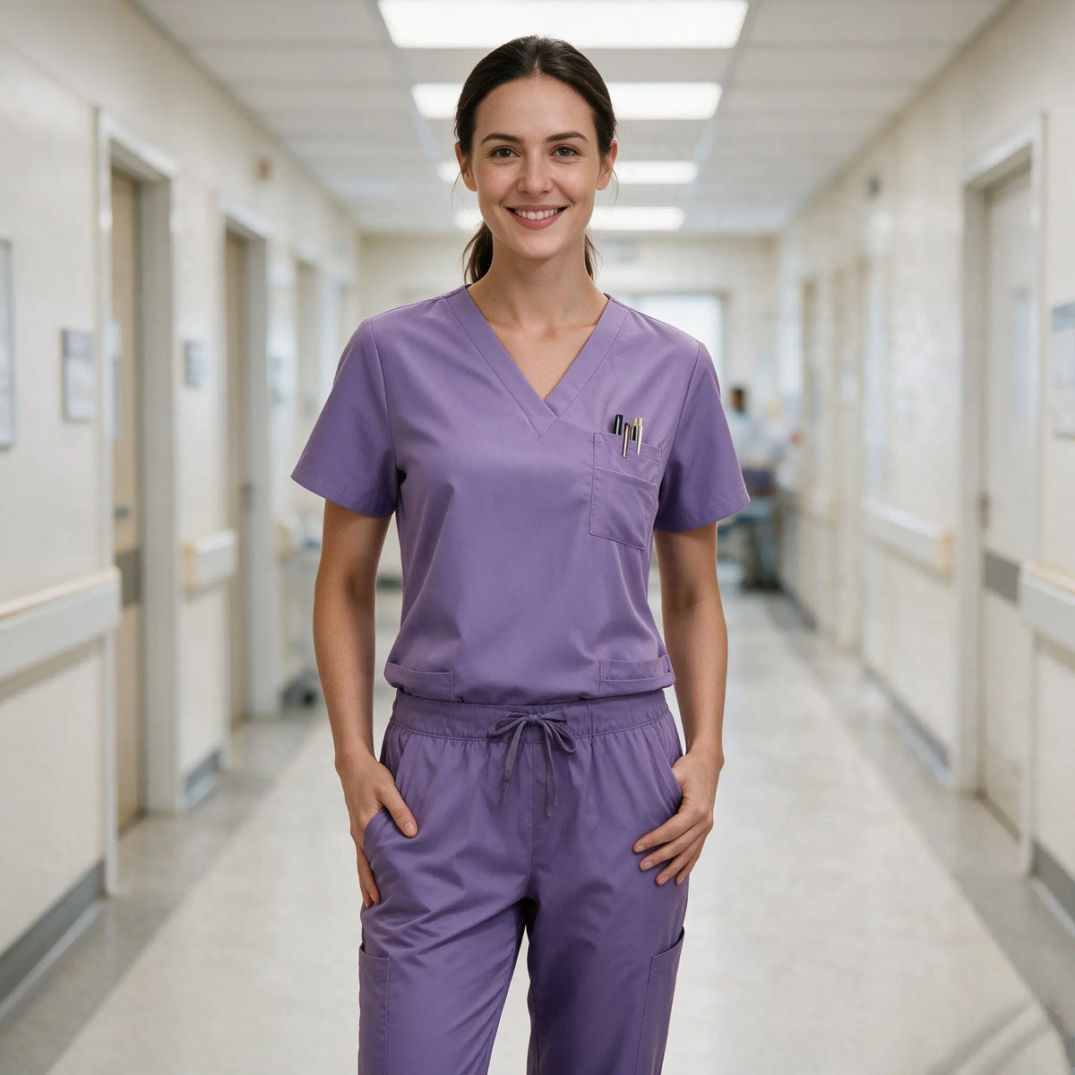 New Arrival Scrubs Sets for Women Medical Scrub Set (Top & Straight Leg Pants)