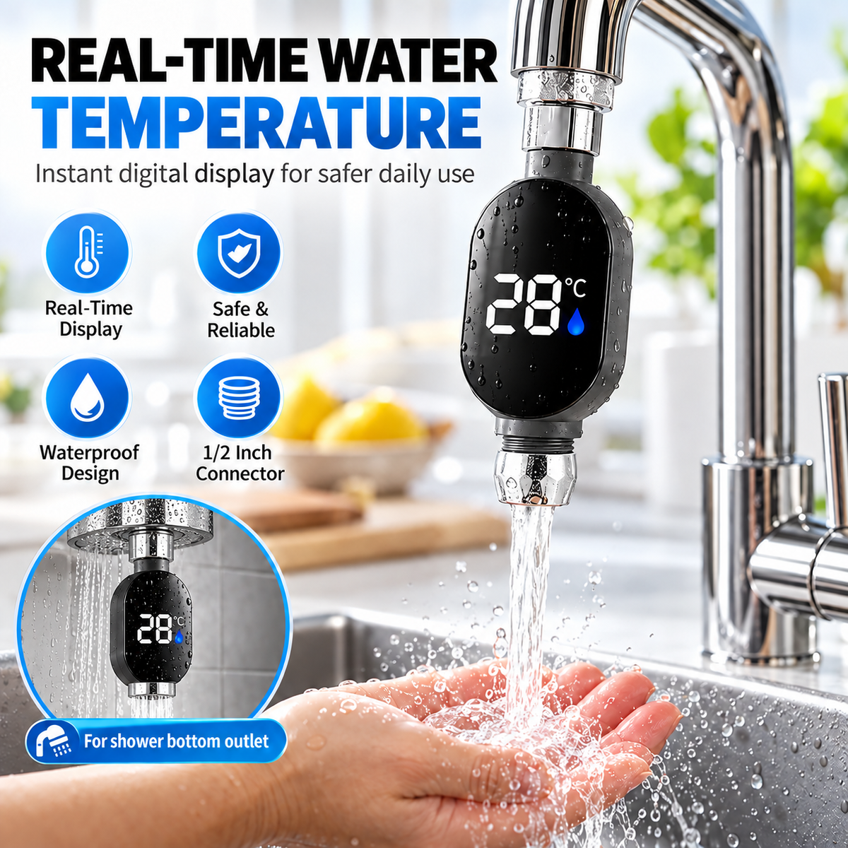 Shower Water Temperature Gauge, 1/2 Inch Sensor