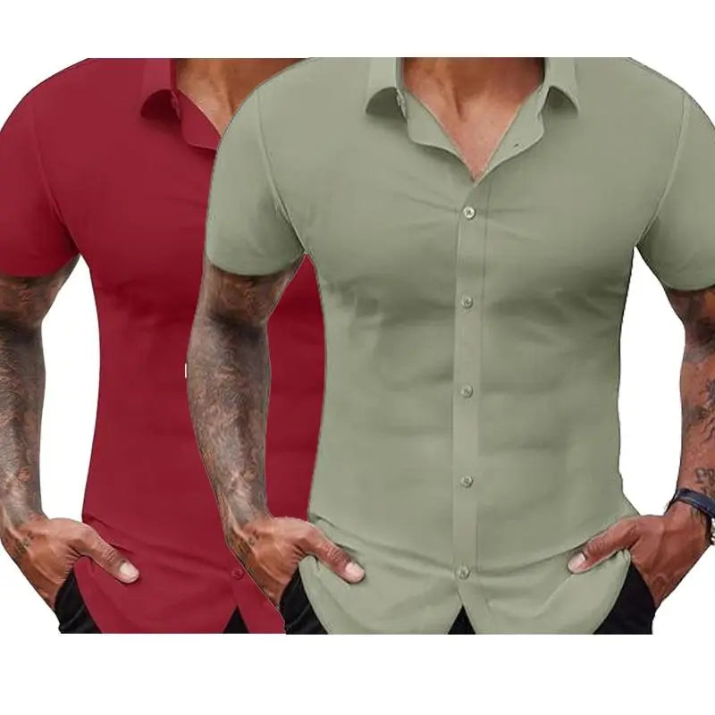Men's Slim Fit Short Sleeve Dress Shirts 2-Pack