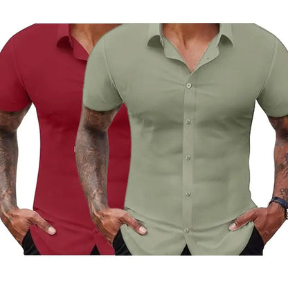 Men's Slim Fit Short Sleeve Dress Shirts 2-Pack