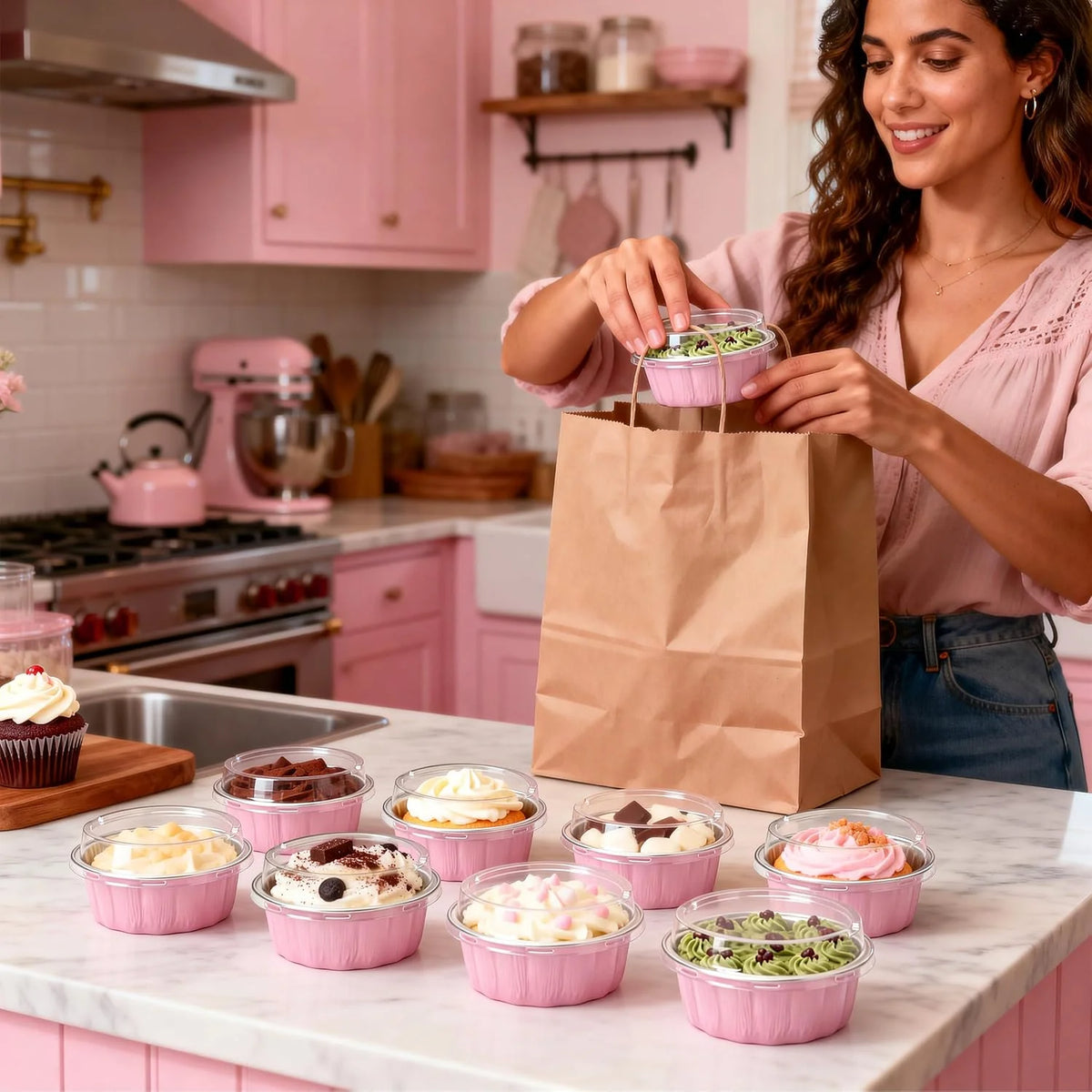 30-Pack Pink 5oz Mini Aluminum Cake Pans