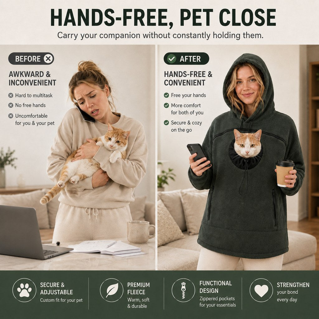 Paws in Awe Hands-Free Pet Carrier Hoodie – Cozy Front Pouch for Cats & Small Dogs at Home & Everyday Outings