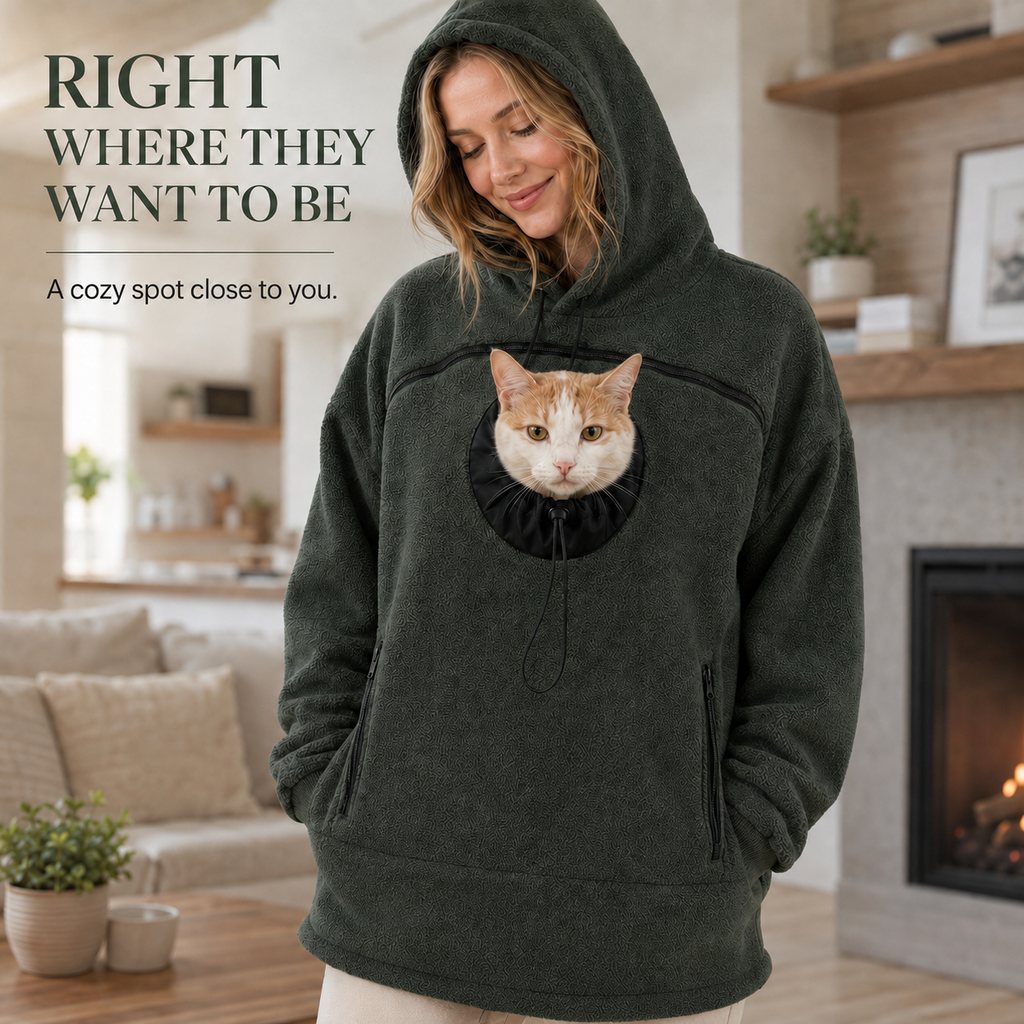 Paws in Awe Hands-Free Pet Carrier Hoodie – Cozy Front Pouch for Cats & Small Dogs at Home & Everyday Outings