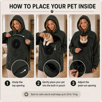 Paws in Awe Hands-Free Pet Carrier Hoodie – Cozy Front Pouch for Cats & Small Dogs at Home & Everyday Outings