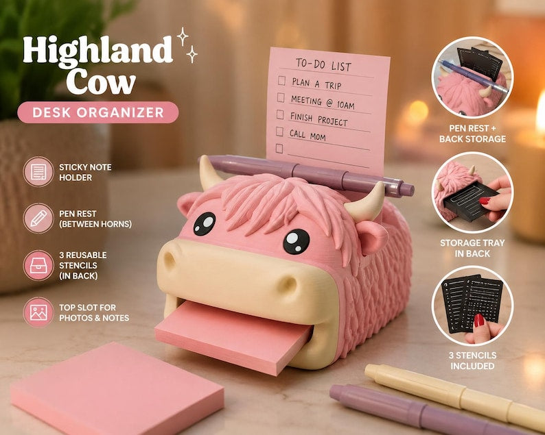 📝 Cute Sticky Note Dispenser | Animal Shape Desk Decor with Pen Rest