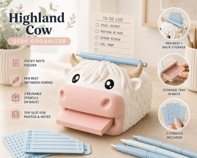 📝 Cute Sticky Note Dispenser | Animal Shape Desk Decor with Pen Rest