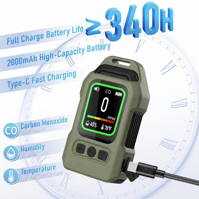 4-in-1 Carbon Monoxide Detector & CO2, Temperature and Humidity Monitor