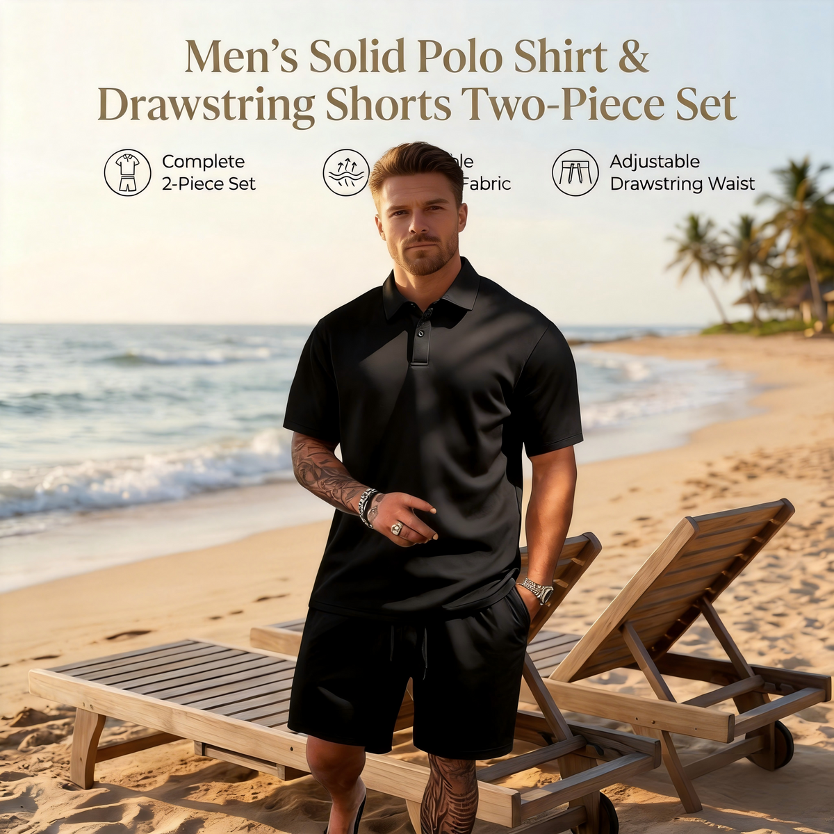 Men's Premium Textured Polo & Shorts Matching Set