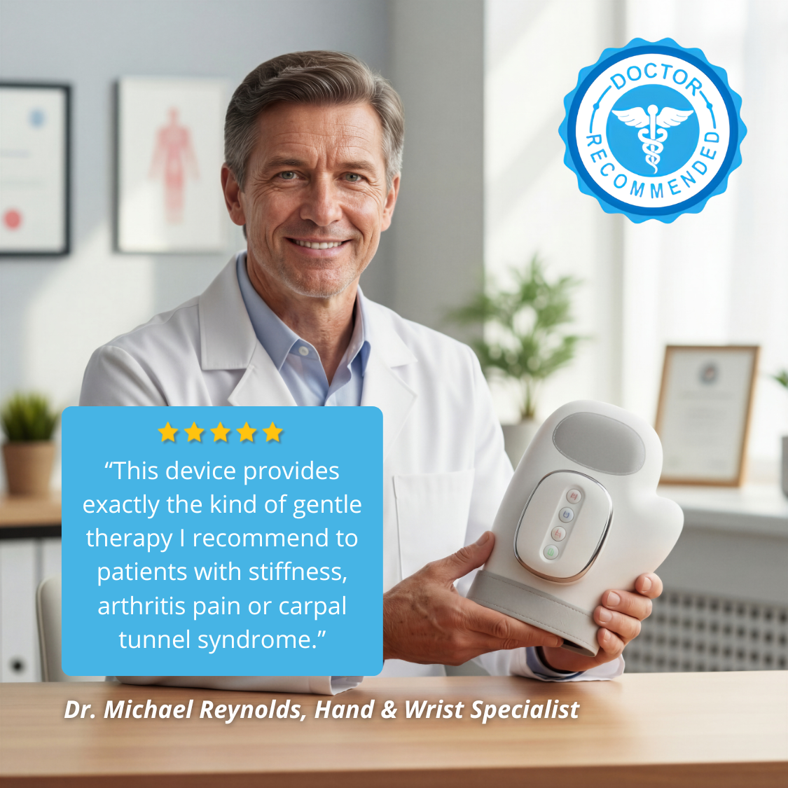Rechargeable Hand Massager - Support for Joint, Inflammation & Pain