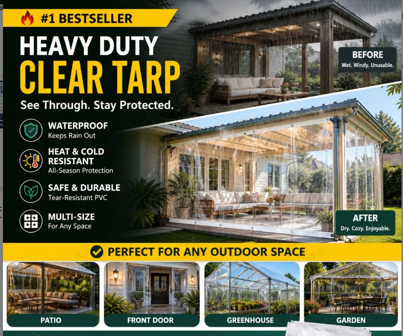 Heavy Duty Weatherproof Clear Tarps 14 Mil