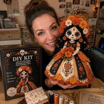 🎃Day of the Dead Patchwork Doll DIY Sewing Kit - Handmade Fabric Doll Craft Kit with Floral Details