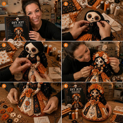 🎃Day of the Dead Patchwork Doll DIY Sewing Kit - Handmade Fabric Doll Craft Kit with Floral Details