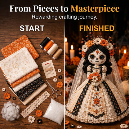 🎃Day of the Dead Patchwork Doll DIY Sewing Kit - Handmade Fabric Doll Craft Kit with Floral Details