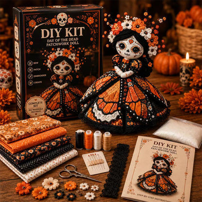 🎃Day of the Dead Patchwork Doll DIY Sewing Kit - Handmade Fabric Doll Craft Kit with Floral Details