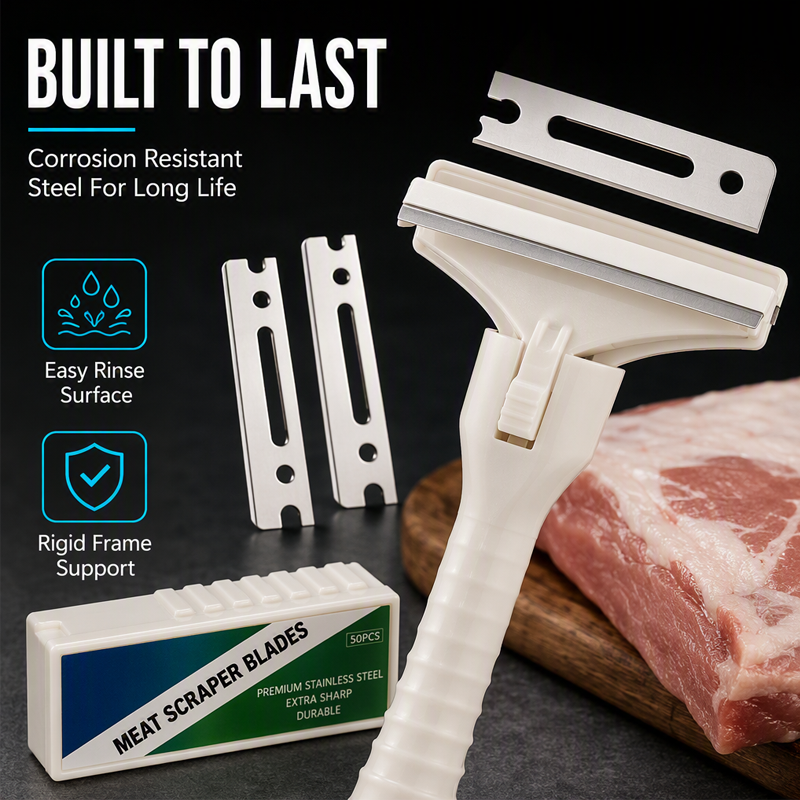 Stainless steel replaceable meat scraper blades