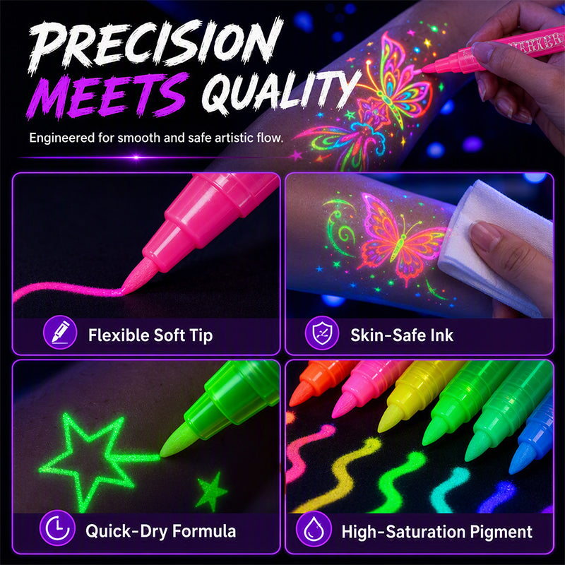 ✨ Glow Party Tattoo Pens – Fun UV Body Art Markers for Parties, Festivals & Night Events