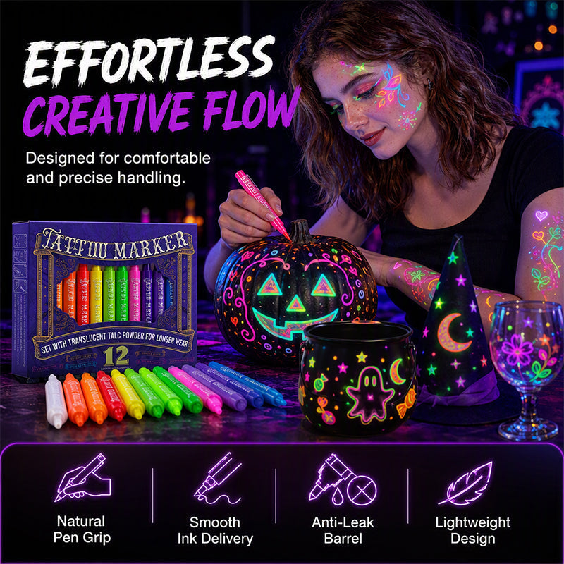 ✨ Glow Party Tattoo Pens – Fun UV Body Art Markers for Parties, Festivals & Night Events