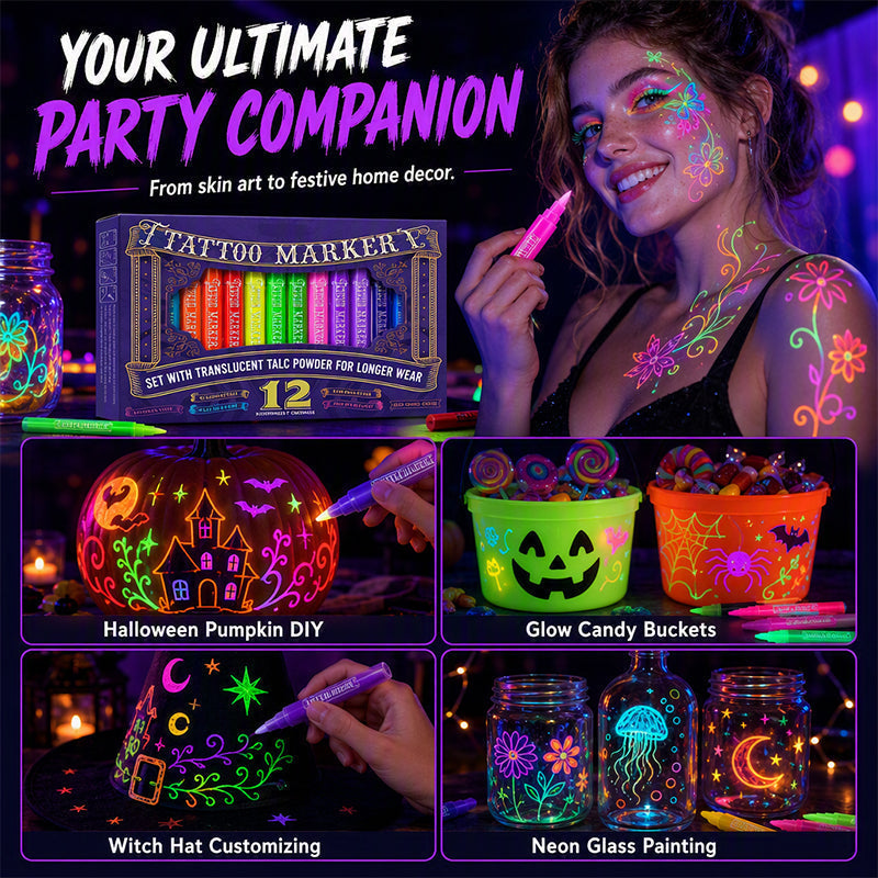 ✨ Glow Party Tattoo Pens – Fun UV Body Art Markers for Parties, Festivals & Night Events