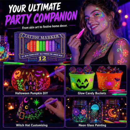 ✨ Glow Party Tattoo Pens – Fun UV Body Art Markers for Parties, Festivals & Night Events