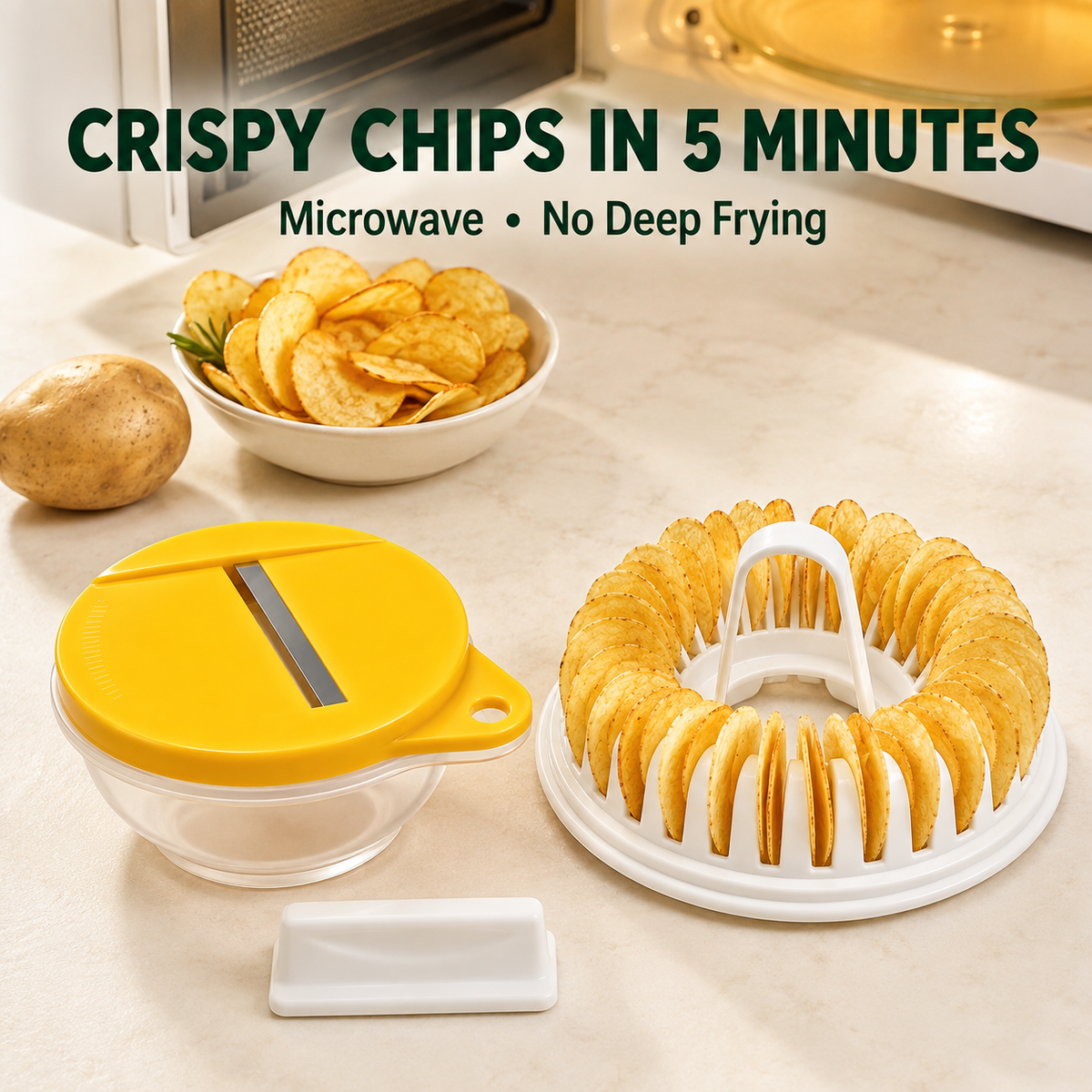Microwave potato chip maker with slicer