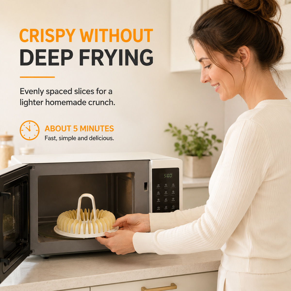 Using microwave potato chip maker in kitchen