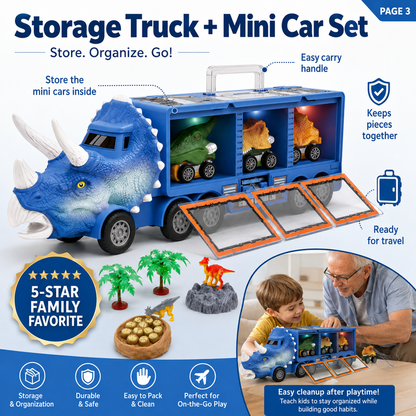 🦖 Dinosaur Transport Truck Toy with Mini Cars and Storage 🚚