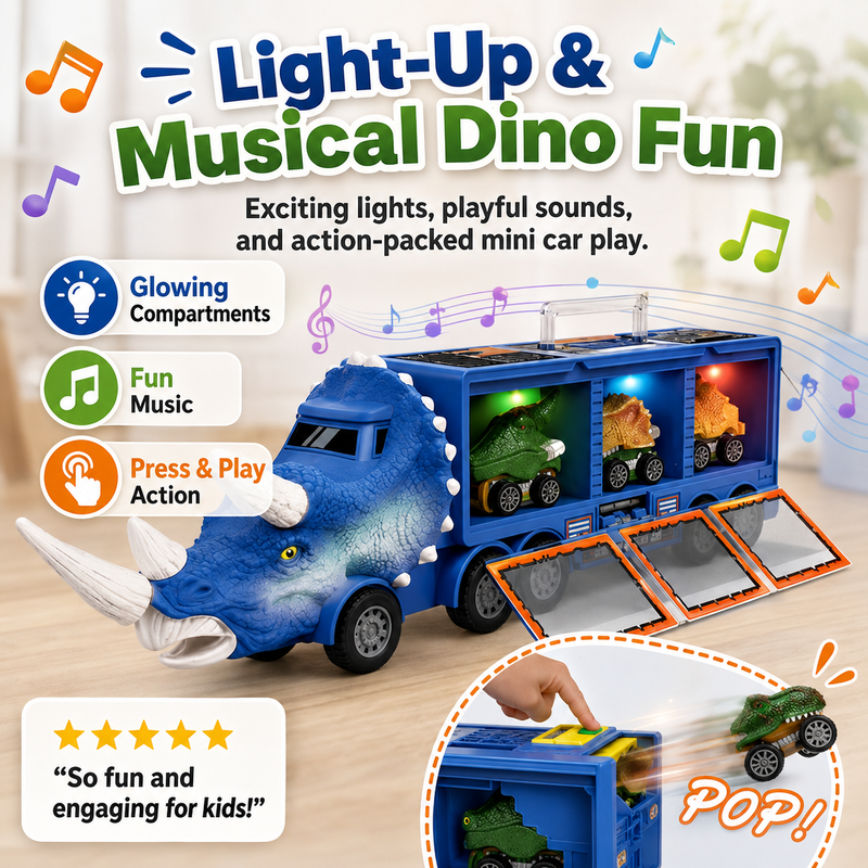 🦖 Dinosaur Transport Truck Toy with Mini Cars and Storage 🚚