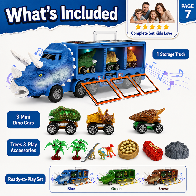 🦖 Dinosaur Transport Truck Toy with Mini Cars and Storage 🚚
