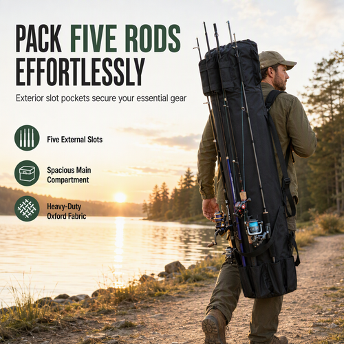Folding Cylindrical Fishing Rod Bag Drawstring Fishing Tackle Storage Carrier for Reservoir and Lure Fishing