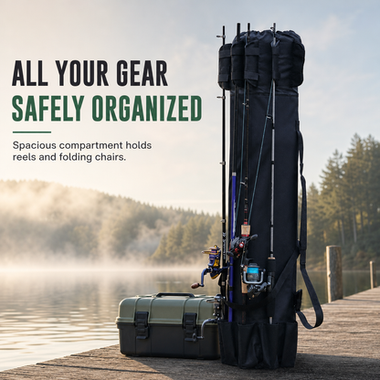 Folding Cylindrical Fishing Rod Bag Drawstring Fishing Tackle Storage Carrier for Reservoir and Lure Fishing