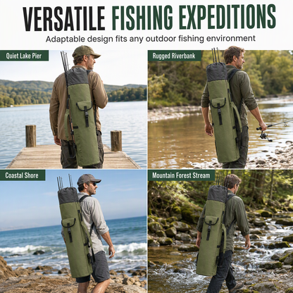 Folding Cylindrical Fishing Rod Bag Drawstring Fishing Tackle Storage Carrier for Reservoir and Lure Fishing