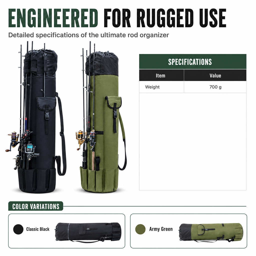 Folding Cylindrical Fishing Rod Bag Drawstring Fishing Tackle Storage Carrier for Reservoir and Lure Fishing
