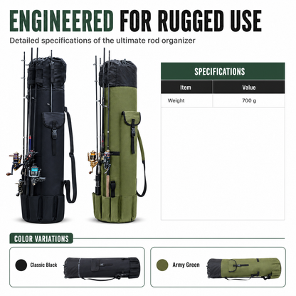 Folding Cylindrical Fishing Rod Bag Drawstring Fishing Tackle Storage Carrier for Reservoir and Lure Fishing